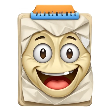 A crumpled notepad with a silly drawing on it sticker