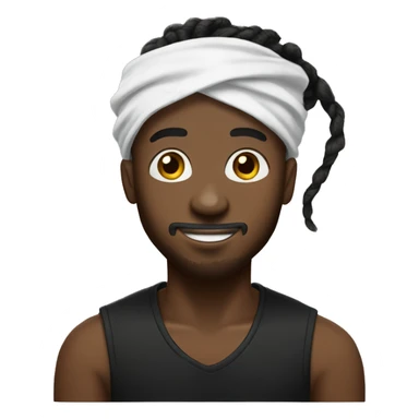 Black man with a dreadlock bun with a under cut with a white and black bandana on his head with black t shirt sticker