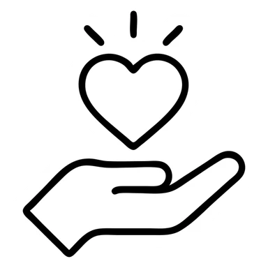 clean hand holding a shining heart, outlined icon style sticker