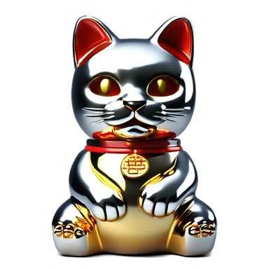 Full chrome plated solid color uncluttered maneki neko 3d sticker