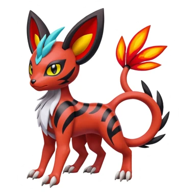 Colorful Meloetta-Litten-Guilmon-Darkrai-Pokémon-Fakémon-fusion-hybrid-creature with abstract markings sticker