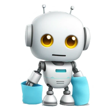 A cute robot with a cleaning cloth in his hands sticker