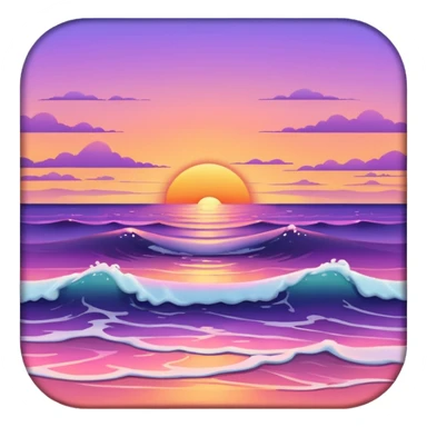 Sunset over a calm ocean with soft waves and a clear sky." sticker