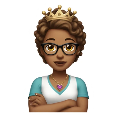 Girl with brown hair wearing glasses and a crown. She has tattoos on her arms sticker
