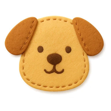 <StylePrompt>
  <Name>Minimal Felt Appliqué Icon</Name>
  <Description>
    A soft, handcrafted felt icon style with lightly padded forms, simple shapes, and clean outlines. Features slightly more visible stitching for tactile charm while maintaining a low-detail aesthetic.
  </Description>
  <VisualProperties>
    <Material>Felt</Material>
    <Texture>Soft, matte surface with subtle fiber detail</Texture>
    <Stitching>
      <Type>Threaded edge stitch</Type>
      <Color>Muted orange or warm brown</Color>
      <Pattern>Evenly spaced running stitch around edges</Pattern>
      <Thickness>Medium (approximately 10% more pronounced than minimal)</Thickness>
      <Contrast>Moderate (stitch color clearly distinct from base felt)</Contrast>
    </Stitching>
    <Padding>Low to moderate—slightly raised but not deeply dimensional</Padding>
    <Edges>Smooth and rounded with clean curves</Edges>
    <ColorPalette>
      <Primary>Warm yellows, oranges, and browns</Primary>
      <Accent>Dark brown for facial features</Accent>
      <Background>Neutral off-white or soft beige</Background>
    </ColorPalette>
  </VisualProperties>
  <FacialFeatures>
    <Eyes>Small round dots</Eyes>
    <Nose>Simple oval or triangle</Nose>
    <Mouth>Minimal curved line or none</Mouth>
    <DetailLevel>Low</DetailLevel>
  </FacialFeatures>
  <Rendering>
    <Lighting>Soft and diffused</Lighting>
    <Shadows>Subtle, barely visible</Shadows>
    <Perspective>Front or side profile, flat angle</Perspective>
  </Rendering>
  <Applicability>
    <SubjectType>Animals, symbols, objects</SubjectType>
    <OutputFormat>Icon, patch, or sticker</OutputFormat>
  </Applicability>
</StylePrompt>

{subject} = dog sticker