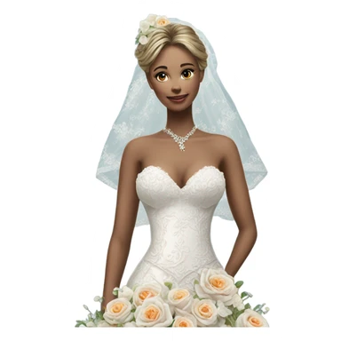 Hyper Realistic ornate Wedding dress displays fish tail with flowers  sticker