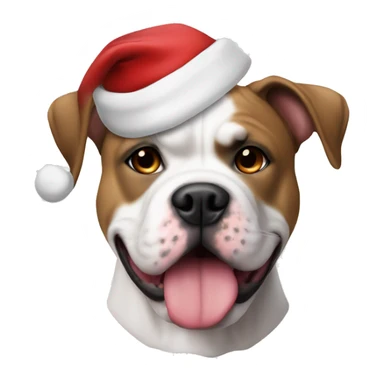 Brown and white American bulldog in a Santa hat sticker