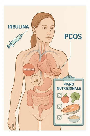 donna con un piano nutrizionale  in 3D immagine medica donna pcos in italiano basta anche solo un riferimento all'insulina sticker