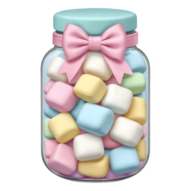 A jar filled with pastel marshmallow. A pastel Bow on the top sticker
