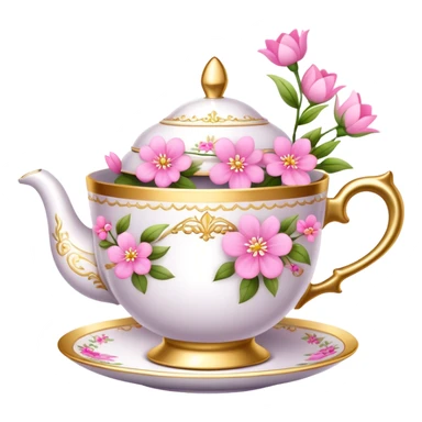 princess tea cup with pink flowers and gold details  sticker