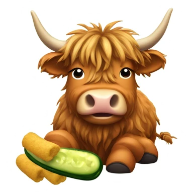 A highland cow eating a pickle while wearing flippers  sticker