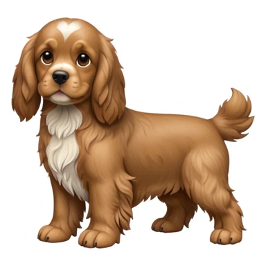 cinematic-[cocker spaniel dog]-realistic-full-body-sitting-emoji,-tail-resting-loosely-beside-its-paws,-head-tilted-dramatically,-scruffy-[solid brown]-fur,-simplified-yet-realistic-focused-features,-highly-detailed,-glowing-with-an-almost-sarcastic-glow sticker