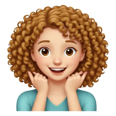 girl with curly hair holding her hands to neck with one arm crossed over the other laughing sticker