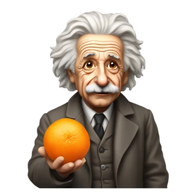 Albert Einstein holding an orange in his hands sticker
