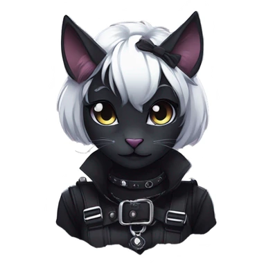 Gorgeous gothic dark techwear anime style anthro black cat furry with blushing face aesthetic and pretty edgy black with collar and harness trending style sticker