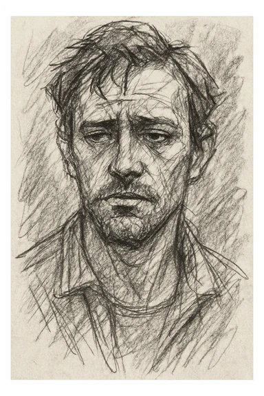 a brown haired man with a little bit of a beard, hand-drawn sketch style sticker