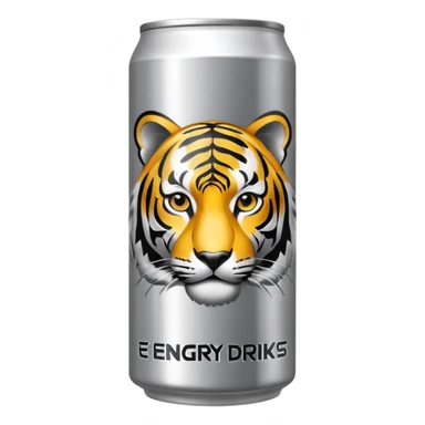 energy drink with with silver background color and a tiger on it also have sign and written as like energy drinks sticker