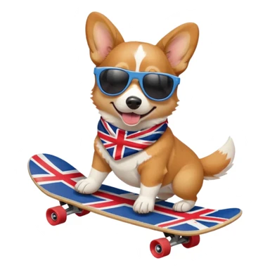 Corgi Dog with sunglasses skateboarding Union Jack  sticker