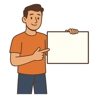 flat toon style man with a whiteboard, casual pose sticker