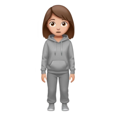Chica grande  asustada de cuerpo completo mirado a la izquierda con pelo castaño pantalones grises y hoodie gris  sticker