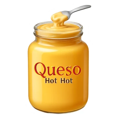 cheese sauce on a jar written "Queso Hot sticker