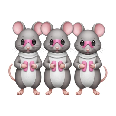 three blind mice, each mouse with a small bandage over their eyes, walking in a row, classic emoji style sticker