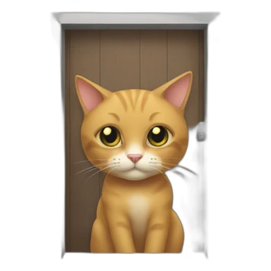 A cat behind a door sticker