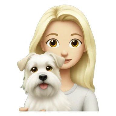 blonde girl with white fluffy dog near Christmas tree sticker