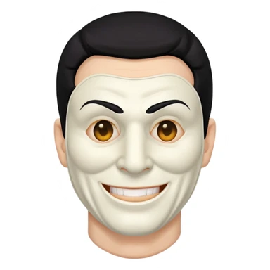 full face masked man, evil, serial killer, creepy, black hair, older, shoulders, smiling sticker