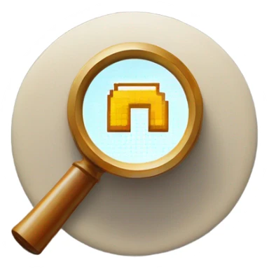 logo in a pixel art style featuring a magnifying glass as the central element. Inside the circular lens of the magnifying glass, place a pixelated letter 'A' sticker