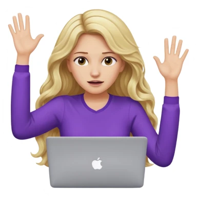 lady with long blonde wavy hair, purple top throwing her with a laptop looking exhausted sticker