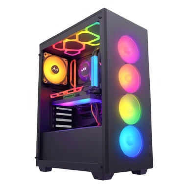 gaming PC with intense rainbow RGB lighting effects sticker