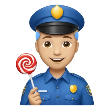 security guard head, birthday hat, holding a lollipop, smiling sticker