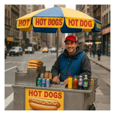 hotdog seller in New York with cart sticker