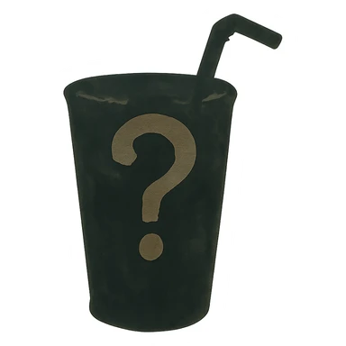 ghibli style silhouette of a glass with a straw covered by a question mark sticker