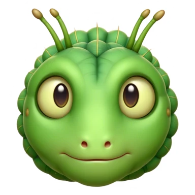 Cinematic Realistic Noble Caterpillar Portrait Emoji, Poised and serene, with a slender, segmented body covered in vivid, detailed green scales accented by subtle natural patterns, and a tiny, focused face with delicate, inquisitive eyes, rendered with lifelike texture and soft natural lighting, high shine, intelligent and delicate, styled with an air of woodland elegance, focused and attentive, soft glowing outline, capturing the essence of a watchful and confident looper caterpillar that appears ready to inch gracefully out of the screen with natural authority! sticker