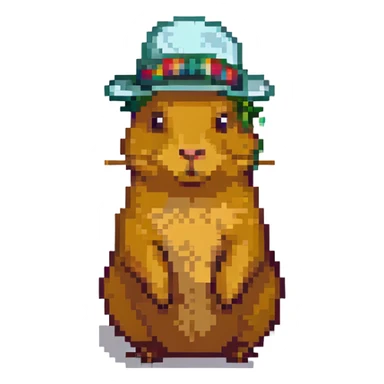 A capybara wearing a raspberry-colored hat sticker