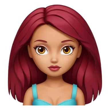 Bratz doll with dark red hair and a beauty mark sticker
