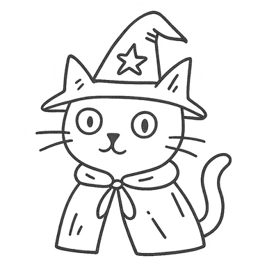 wizard cat hand-drawn outlined icon sticker