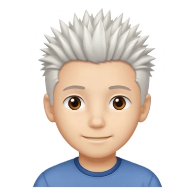 A light-skinned boy with soft, spiky white hair,, brown eyes, and a gentle smile. sticker