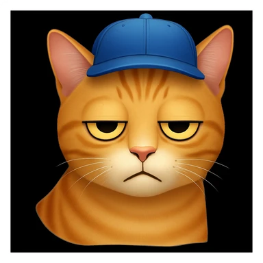 Change the cat's face expression to bored, keeping the blue cap, in emoji style. sticker