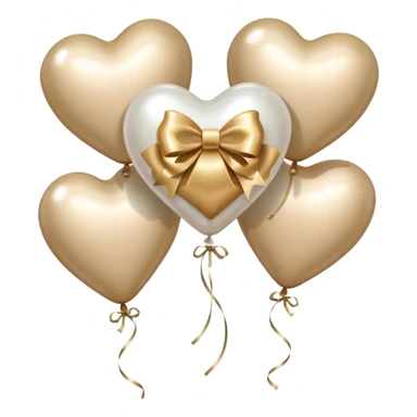 pearl-colored bow and 6 beige  metallic aesthetic heart-shaped balloons sticker