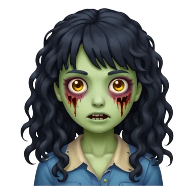 Emoji garota zombie com cabelo preto cacheado longo com franja sticker