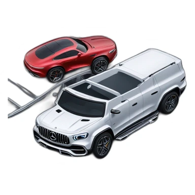 Mercedes-Benz G-Class towing Bugatti Chiron on a trailer sticker