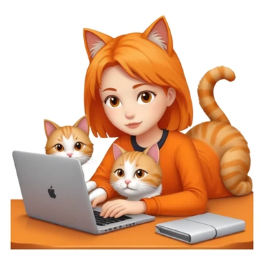 A girl is working on a laptop with a cat lying next to it sticker