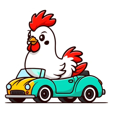 colorful rooster in a convertible sports car sticker