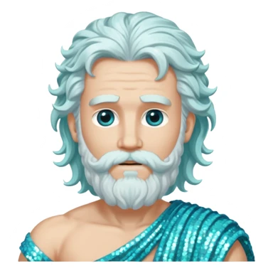 Uranus, God of Air from Roman Deities with long white wavy hair and beard, pale cyan sequin toga sticker