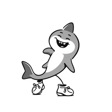 hand-drawn doodle style baby shark with shoes sticker