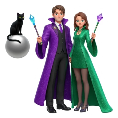 magician couple and their pet cat sticker