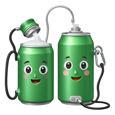 Green Soda can on left on leash of Salt Jug on right sticker